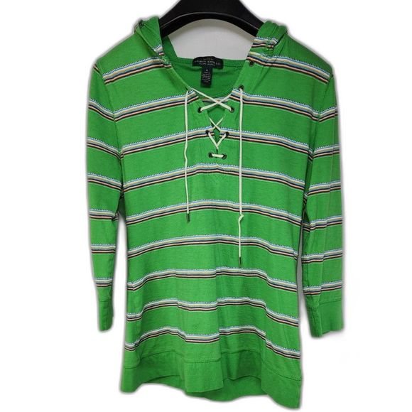 Lauren Ralph Lauren Tops - Lauren Ralph Lauren 3/4 Sleeve Green Striped Hooded Pullover Shirt Size M